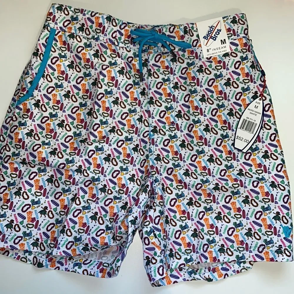 🔥Beach Bros micro hawaii white beach,pool short sz M New